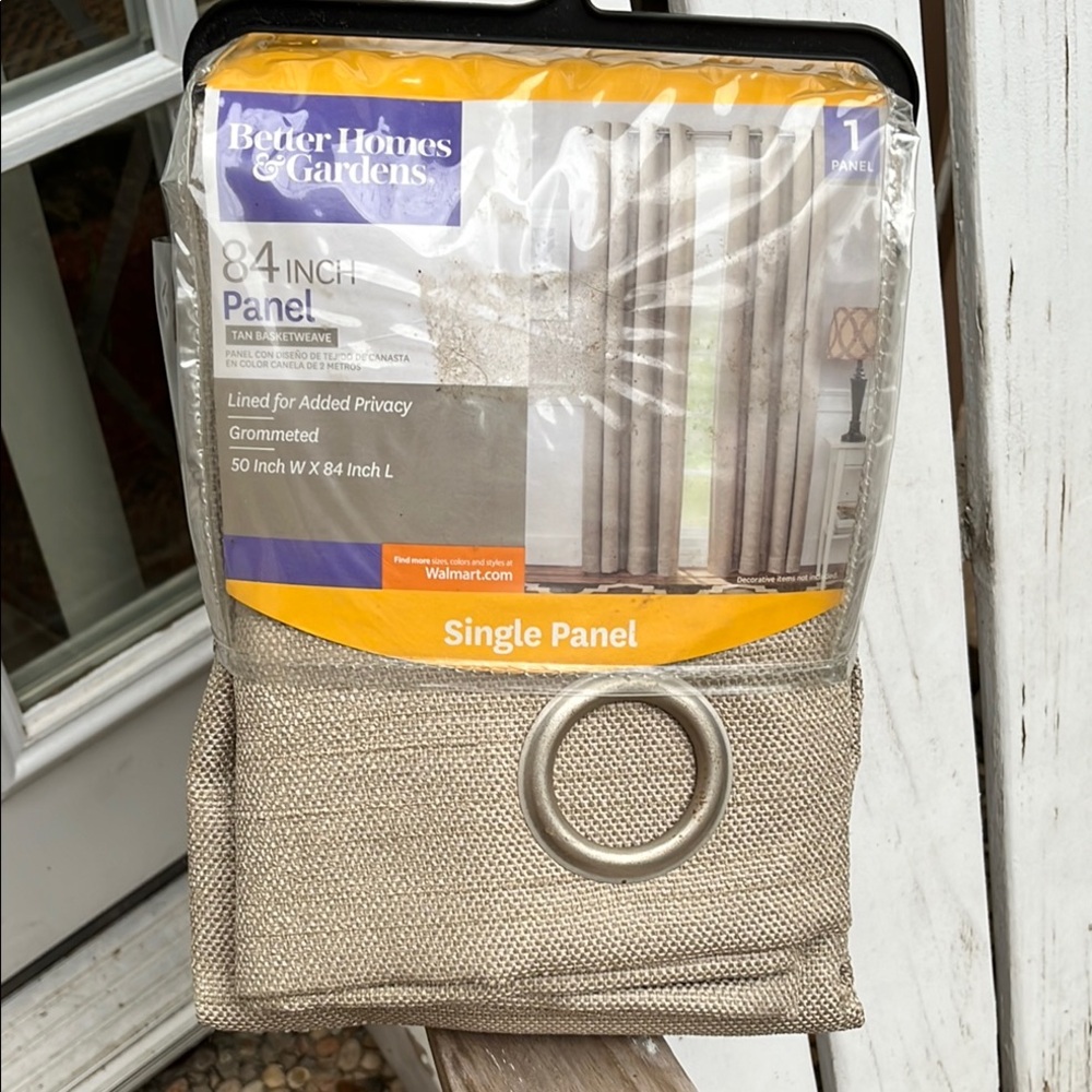 Better Homes & Gardens 84” 2 panels, tan basket weave, lined for added privacy.